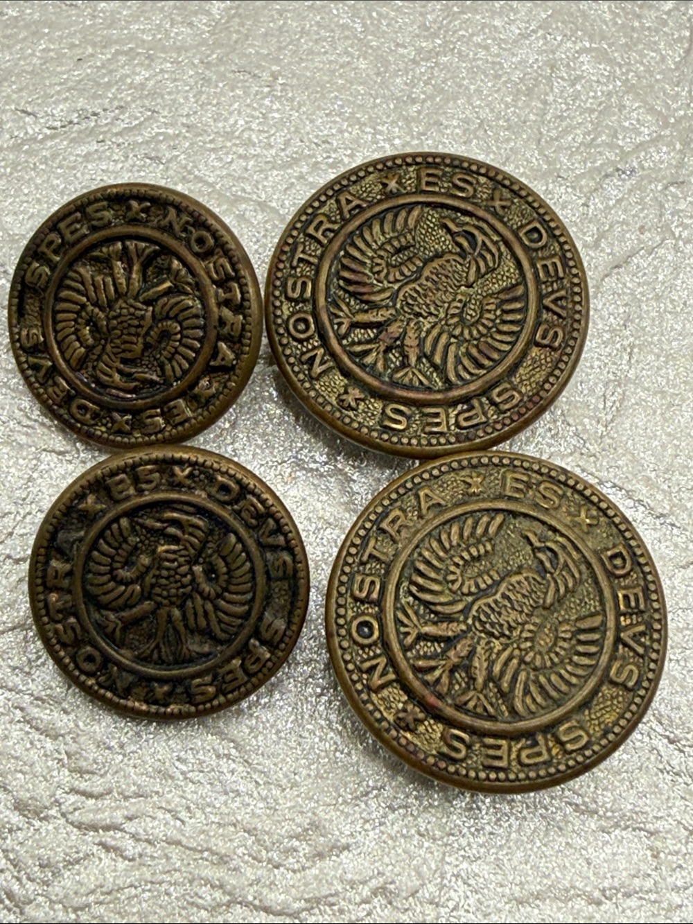Rare Antique Men's Brass Coat Buttons - the Phoenix circa 1914 military set
